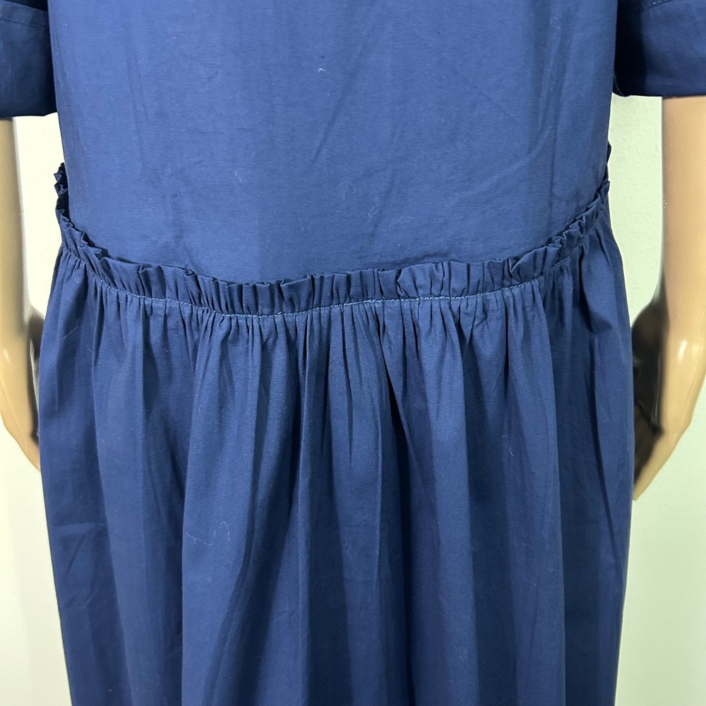 Taylor Tillman Navy Blue Cotton Poplin Ruffle Drop Waist Midi Shirt Dress Small - Picture 8 of 13